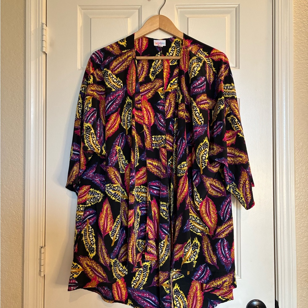 LuLaRoe Multicolor Feather Kimono